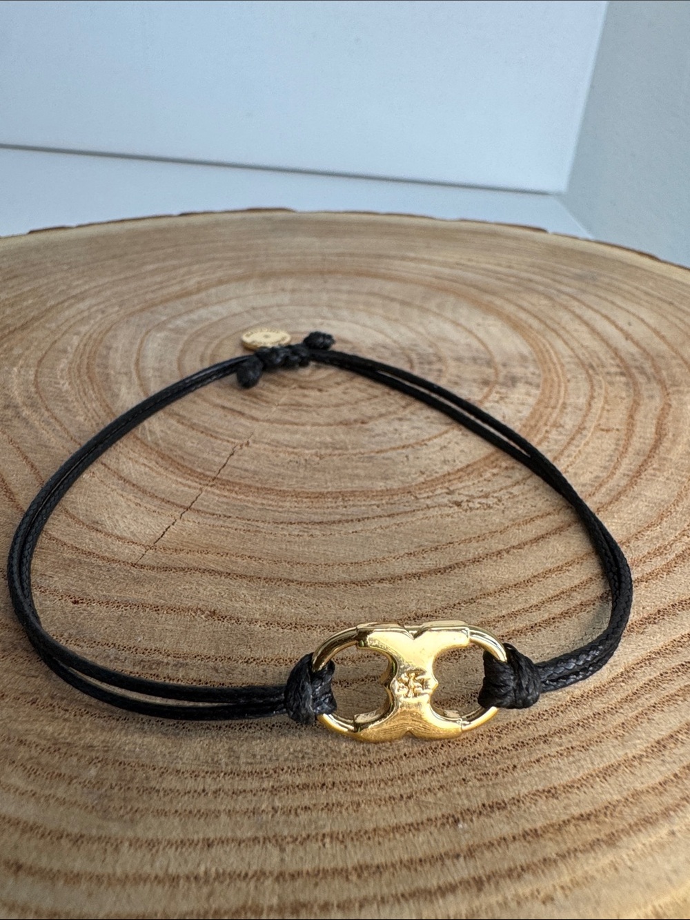 Tory Burch Black Seed Bead & Leather Logo Button Wrap Bracelet